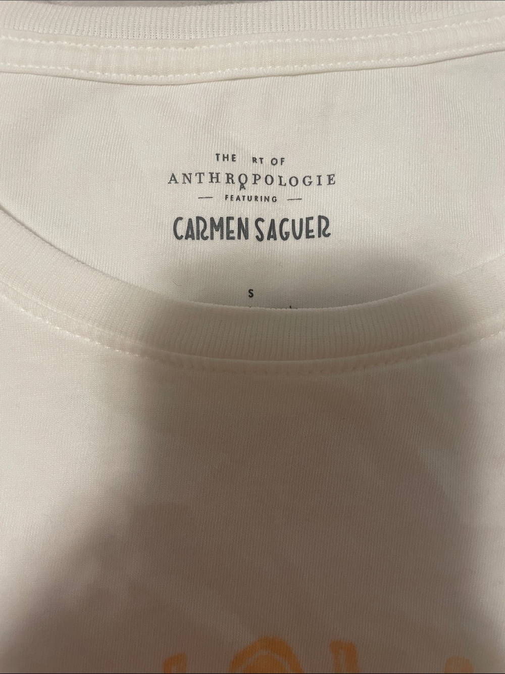 Anthropologie White Tee with Peach Graphic and Navy Accent - Picture 2 of 4
